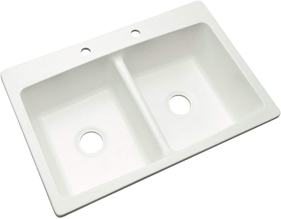 GlobalNiche® Dekor Sinks 60200NSC Woodbridge Composite Double Bowl Kitchen Sink with Two Holes, 33-Inch, White Natural Stone