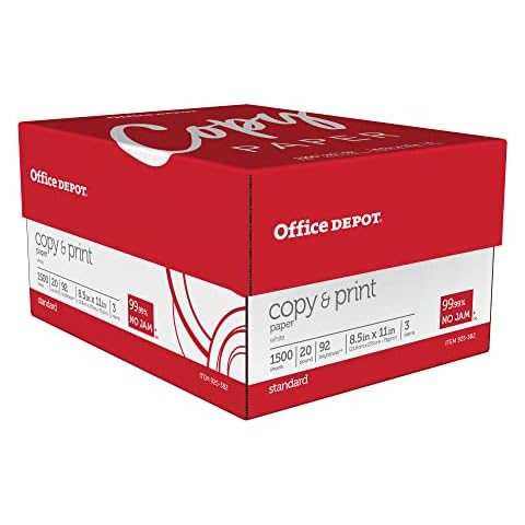 Office Depot Copy Print Paper, 8 1/2in. x 11in., 20 Lb, Bright White, 500 Sheets Per Ream, Case Of 3 Reams, 1008 Cover
