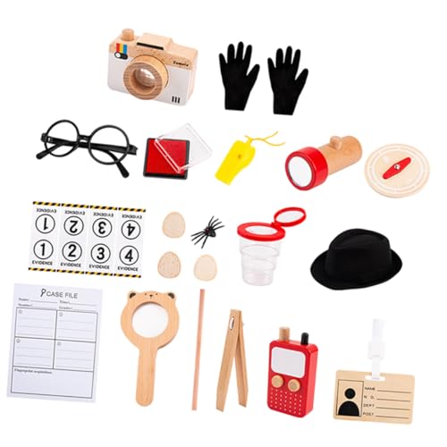 ibasenice Detektiv Satz Kinder Detektivausrüstung Rollenspielzeug mit Detektivhut und Werkzeugen Simulation Fingerabdruck Erkennung Lernspielzeug für Kleinkinder Partygeschenk