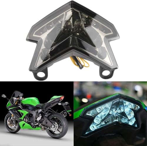 Image of MZS Motorcycle Tail Light LED Integrated for Z125 17-24, ZX6R Z800 13-18 | Rear Turn Signal Blinker Running Taillight, Stop Brake Light, Waterproof Dustproof Smoke Lens, Amber Red Dual Color Lamp