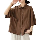 [7-livehouse] ブラウス レディース 半袖 リネンシャツ 薄手 トップス 夏 綿麻 襟付き カットソー 無地 おしゃれ 大きいサイズ ゆったり 体型カバー 着痩せ きれいめ 通勤 カジュアル 春 夏 秋