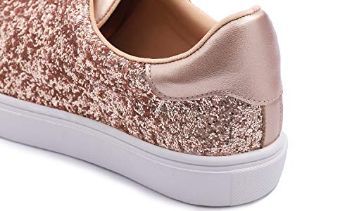Image of FEVERSOLE Women's Fashion Lace Up Dress Sneakers Sparkly Party Shiny Shoes