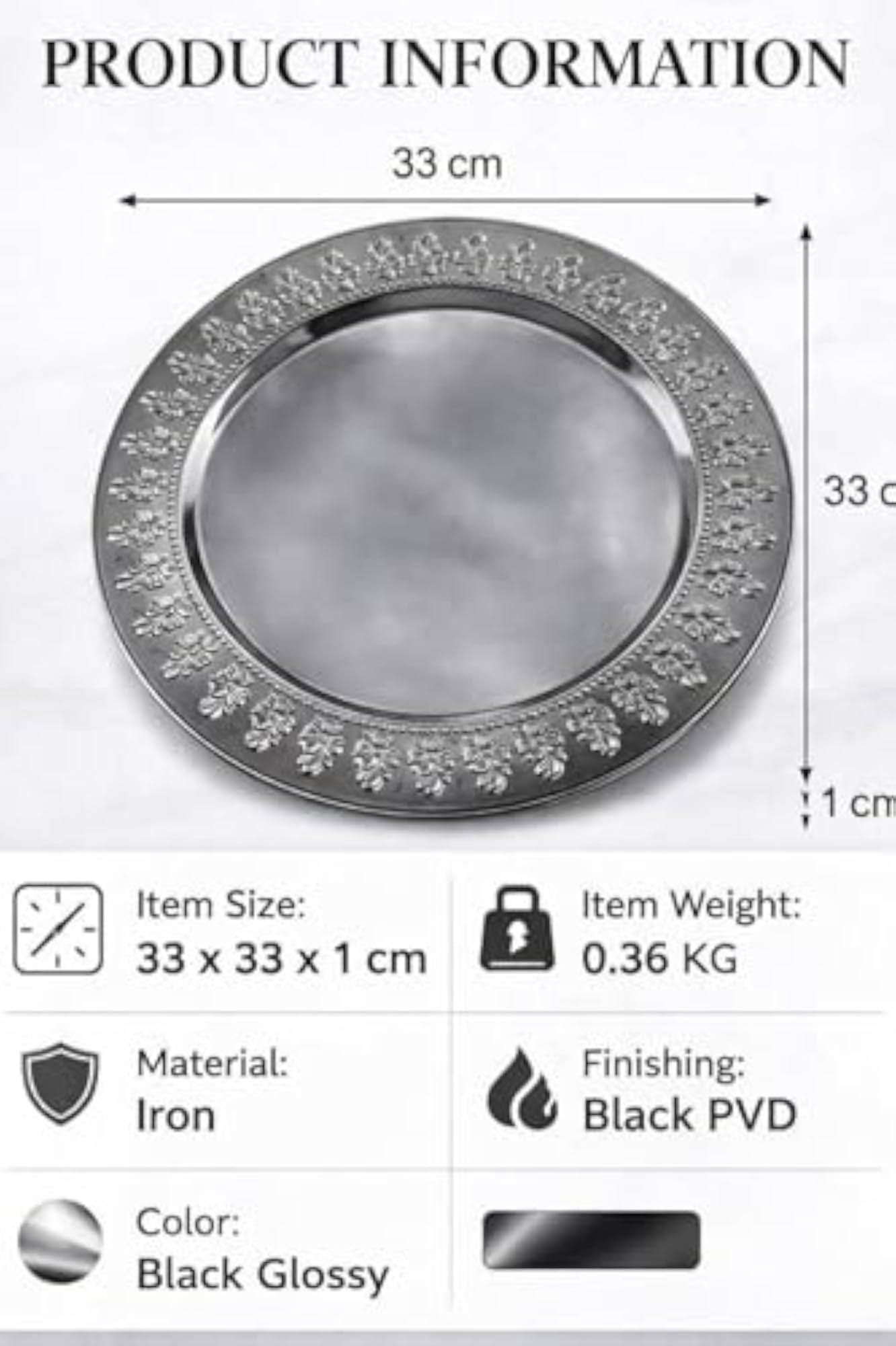 Decorative Dinner Base Plate with Floral Embossing