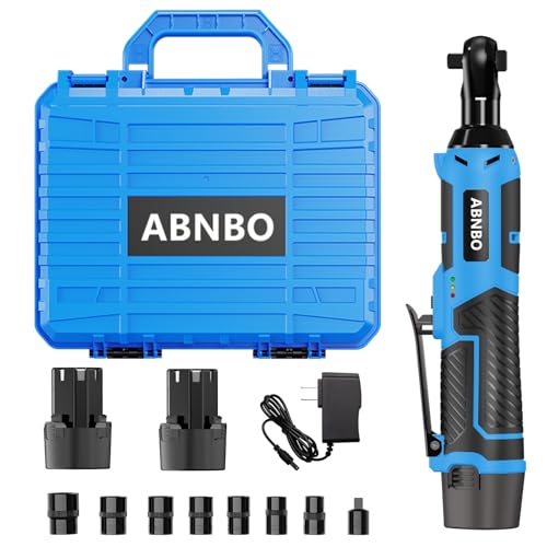 ABNBO 3/8 Cordless Electric Ratchet Wrench 12V Electric Ratchet Kit 40 Ft-lbs 400 RPM Cordless Ratchet Wrench Variable Speed Trigger with 2 * 2.0Ah Battery