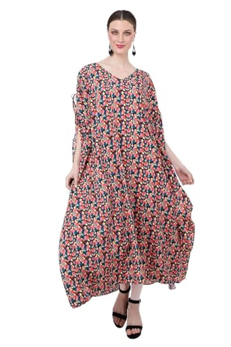 Robe de plage caftan ample 170-Fleurs taille large à col en V