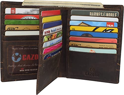 Men's Hipster Bifold RFID Blocking Vintage Leather Multi-Card ID Holder European Wallet for Men (Brown Logo)4