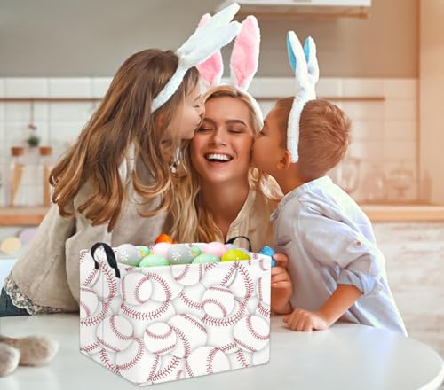 Image of Rectangular Kids Basket Baby Storage Basket Cute Toy Storage Bin Organizer Shelf Book Box Room Decor(Baseballs)