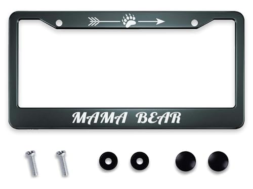 Smooffly License Plate Frame Mama Bear License Plate Frames Cheetah Car Tag Frames Aluminum License Plate Holder for Women Men 2 Holes US Standard 12.2 x 6.3 Inch