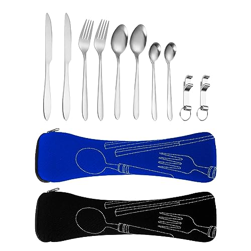 5PCS Cubiertos de Camping,Cubertería de camping y de viaje de acero,5 en 1 Juego de Cubiertos Campingpara Acampar,Picnic,Trabajo,Exterior,Excursionismo,Festivales y Viajes