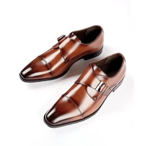 Men's Leather Buckle Monk Strap Loafers Fashion Classic Cap Toe Low Top Comfortable Slip-On Dress Oxfords Business Casual Party Office Formal Shoes3
