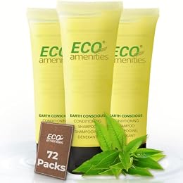 ECO Amenities Travel Size Shampoo and Conditioner Sets - 2 in 1 Hotel Shampoo and Conditioner Supplies for Guests - Refreshing Bulk Travel Size Toiletries - 1 Ounce (30ml), 72 Packs, Green Tea Scent