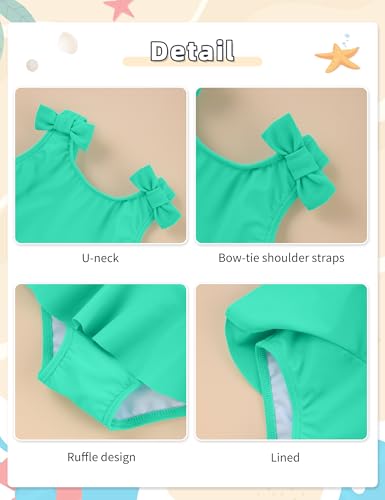 Image of oklady Toddler Swimsuit Girls One Piece Ruffled Girls Bathing Suit Bow Strap Swimwear Size 12M-4T