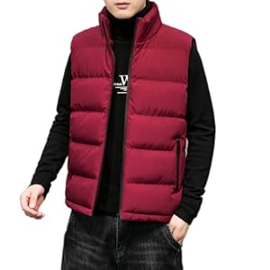 Snug Gilet Jacket Winter opstaande kraag vest heren jas donsjack katoen vest dik warm vest, rood, 5XL
