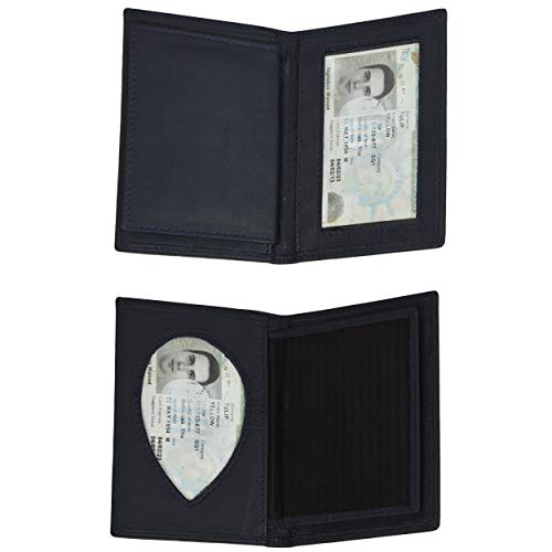 Leatherboss Genuine Leather Police Shield Shape Badge Holder Bifold Wallet, Black #TOP5
