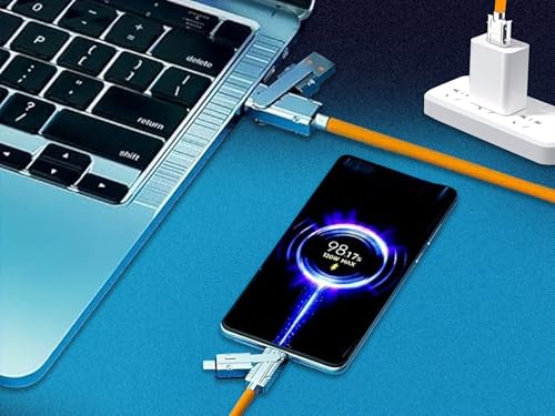 Image of 4 in 1 Fast Charging Cable, Portable Charger Cord /Wire Compatible with iOS, Type-C, Car /Travel Retractable New Technology Charging Data Cable For Smartphones, Light Emitting Diode - ORANGE