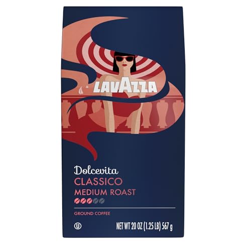 Image of Lavazza Classico Ground Coffee Blend, Medium Roast, Authentic Italian, Blended And Roasted in Italy, Non GMO, Value Pack, A Full bodied with rich flavor and notes of dried fruit, 20 Ounce (Pack of 2)