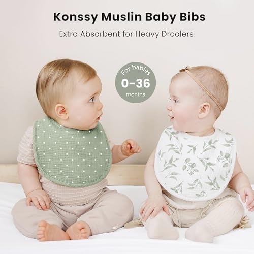 Image of Konssy Muslin Baby Bibs 8 Pack Baby Bandana Drool Bibs Cotton for Unisex Boys and Girls, Soft Absorbent Set for Teething and Drooling