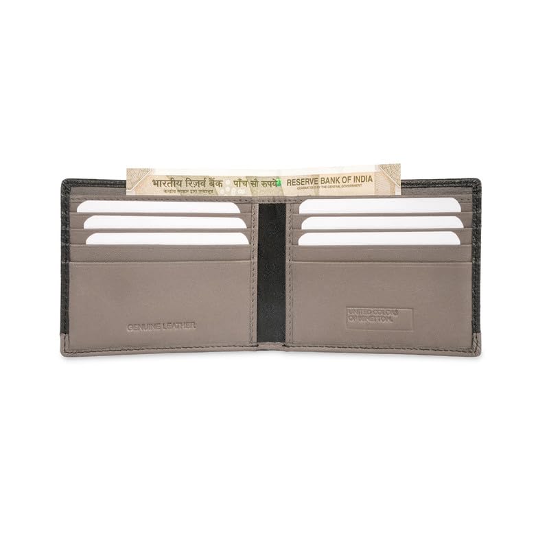 Image of UNITED COLORS OF BENETTON Men RFID Protected Barbon Slimfold Wallet - Black, No. of Card Slot: 8 | Saffiano Textured Slimfold Wallet with Side Closure | Leather