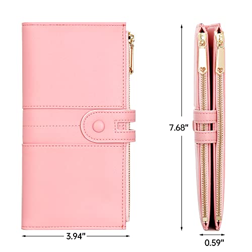 Slim Wallets for Women PU Leather Card Holder Wallet Large Capacity Bifold Clutch Wallet with Double Zipper Pocket3