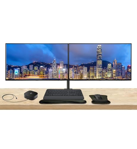 Image of HP Series 5 Pro 24-inch 524pf FHD 1080p LCD Monitor, 2-Pack Bundled with Desk Mount Dual Stand, USB-C Multiport G5 Dock, MK650 Wireless Keyboard & Mouse, Gel Mouse & Wrist Pad