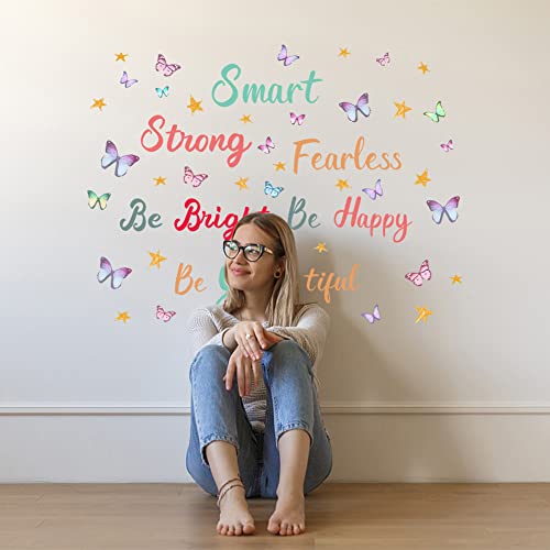 SUPERDANT Colorful Inspirational Wall Decals Smart Strong Happy Beautiful Wall Stickers with Butterflies Stars Wall Decor for Nursery Kindergarten Bedroom Living Room - Image 3
