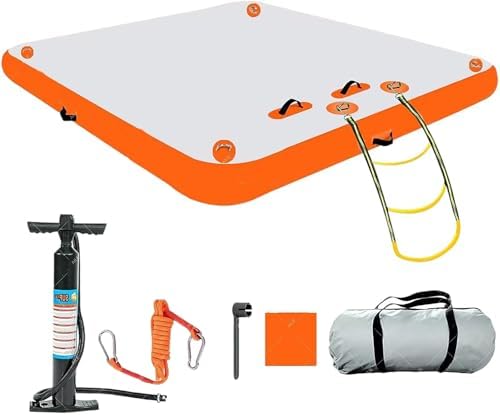 Inflatable Floating Dock Platform, 6 Inch Thick PVC Construction, Non-Slip Surface, Detachable Ladder for Swimming and Water Activities