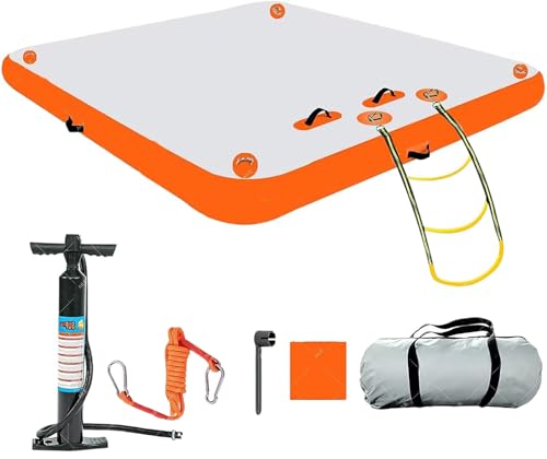 Inflatable Floating Dock Platform, 6 Inch Thick PVC Construction, Non-Slip Surface, Detachable Ladder for Swimming and Water Activities