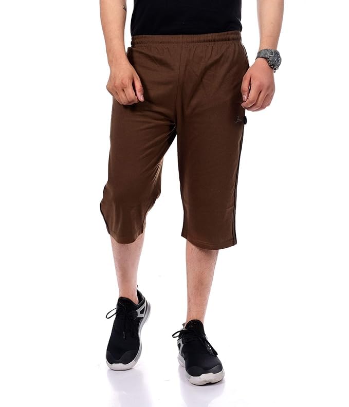 ntgs Men's Regular Fit Capri 100% Cotton Athletic Active Wear Striped Zipper Pockets Length 3/4th Capri-picture-54