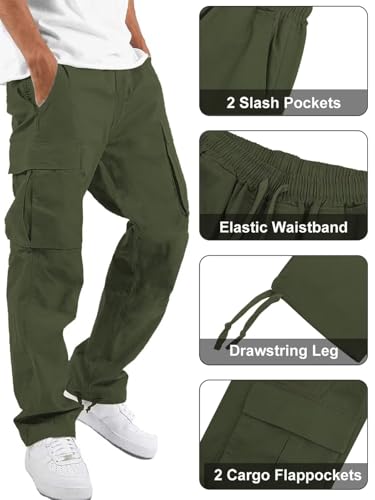 Mens Cotton Loose Athletic Joggers Pants Stretch-Waist Casual Straight Cargo Sweat-Pants2