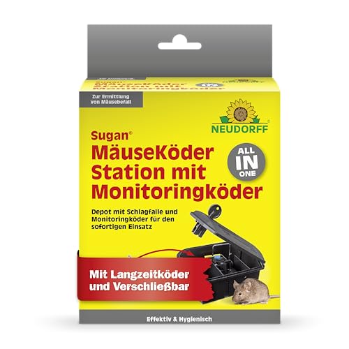 Neudorff Sugan MäuseKöderStation mit Monitoringköder – Verschließbares Schlagfallen-Box mit Langzeitköder bekämpft sicher Mäuse, 1 Stück