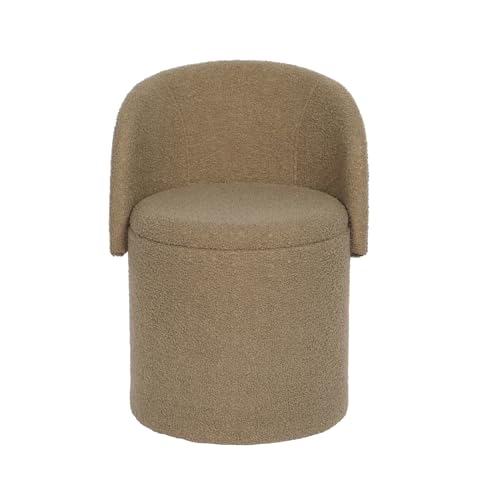 GC GAVENO CAVAILIA Boucle Round Stool Ottoman Storage Box | Vanity Stool With Storage Hidden Removable Lid Ottoman Folding Stool Foot Rest Bench Seat Chair For Living Room Bedroom Dark Natural