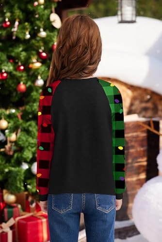 Image of BesserBay Girl's Christmas Buffalo Plaid Raglan Top Funny Holiday Graphic Shirt 4-14 Years