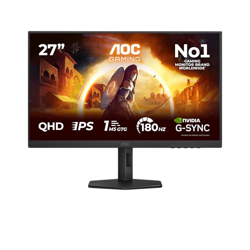 AOC Gaming Monitor Q27G4XD 27 pollici, 2560x1440, WQHD, 180Hz, Fast IPS Panel, 0.5ms MPRT, Height Adjustment, (HDMI2x 2.0 DP 1x 1.4) Adaptive Sync, HDR400, G-Sync Compatible, Nero - Immagine 1