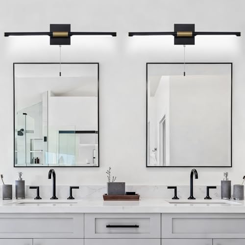 Image of SOTTAE Black and Gold LED Bathroom Vanity Light Bar, 24 inch LED Vanity Light Fixtures Over Mirror, Morden Bathroom Sconces Lighting 4000K,Sconces Wall Lighting with Adjustable Lamp Tube
