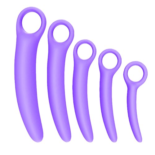 QoQiu 5-Pack Silicone Dilators for Pelvic Floor Therapy, Pelvic Floor Muscle Dilator Trainer Set， Purple Include Storage Bag,Pelvic Wand Massager for Women，Pelvic Floor Muscle Trainer