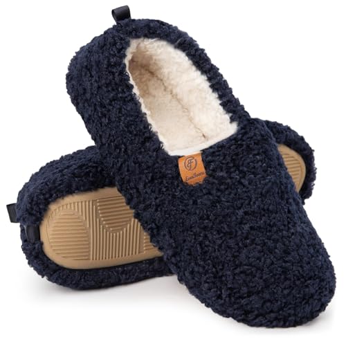 EverFoams Women's Fuzzy Full Slippers Soft Comfy Faux Shearling Memory Foam Indoor House Shoes, Dark Navy, 7-8 UK