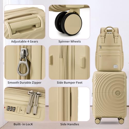 Image of LARVENDER Luggage Sets Spinner Suitcase Hardshell Expandable Carry On | ABS+PC Checked Luggage with Backpack, Suitcase Set for Women, Spinner Wheels,Durability, Lightweight,22x14x9 Airline Approved