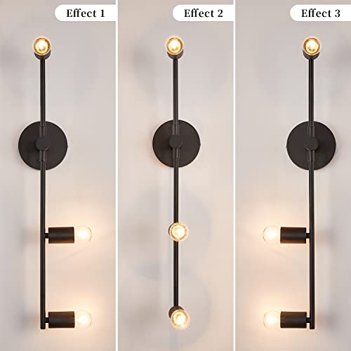 Image of 3 Lights Matte Black Vintage Lighting, Bedroom Wall Sconces, Modern Wall Mounted Lights, Porch Hallway Lamp for Living Room Bedroom Bathroom Mirror (E26 Base) (Black, 1)