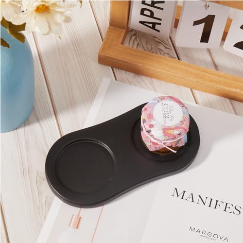 GORGECRAFT Salt and Pepper Mill Tray Wooden Pepper Grinder Rest Holder Dining Table Protector Shakers Salt Accessories for 2 Mills Kitchen Storage Home Decoration Crafts Black 16x8.1cm - Image 4