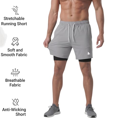 Image of Boldshark Men's 2 in 1 Active Dual Shorts with Inner Tights Layer & Phone Pocket for Running, Gym & Sports Workout