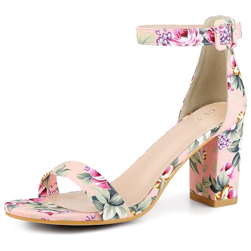 Allegra K Women's Floral Print Open Toe Block High Heels Summer Sandals