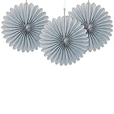 PAPSTAR NEU Fächer/Rosetten aus Papier, Raumdeko zum Aufhängen für Geburtstag, Hochzeit & Co., Größe: ca. 15 cm, 3 Stück, Silber