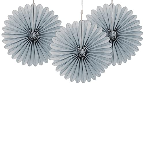 PAPSTAR NEU Fächer/Rosetten aus Papier, Raumdeko zum Aufhängen für Geburtstag, Hochzeit & Co., Größe: ca. 15 cm, 3 Stück, Silber