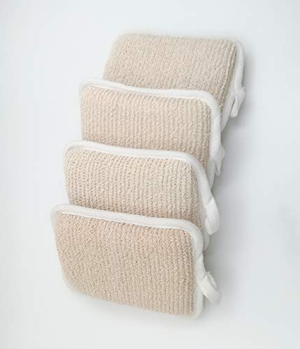 ARTRA And Cotton Scrubber Exfoliating Natural Flax And Cotton Scrubber Brush Close Skin for Men and Women Perfect For Bath Spa And Shower Exfoliating 4 Packs (White)