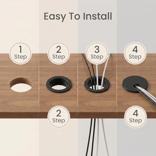 Andibro 6 unidades de pasacables para escritorio de 1,5 pulgadas, cubierta de orificio para cables de plástico para gestión de cables en mesas de computadora y estaciones de trabajo de oficina miniatura 4