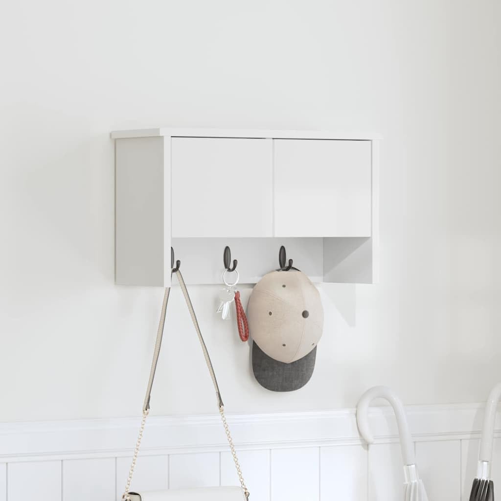 Porte-manteau mural avec étagère blanc en bois 50cm pour rangement entrée