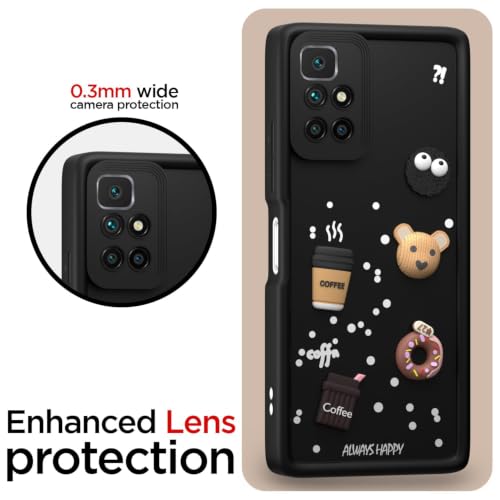 Image of Bintage Cute Fun Taddy Cartoon 3D Ball Bear Milk Donut Coffee Cup Silicon Case Full Body & Camera Protection Back Cover Compatible for MI Redmi 10 Prime - Black