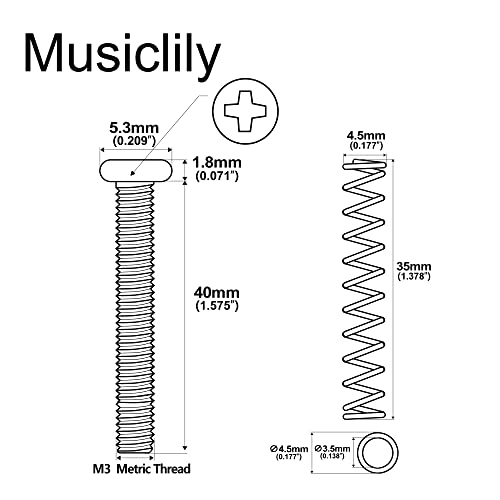Musiclily Pro Metric M3X40mm Stainless Steel Saddle Intonation Screws and Springs Set for Imported Electric Bass Bridge Original Color (Set of 6) - Image 2