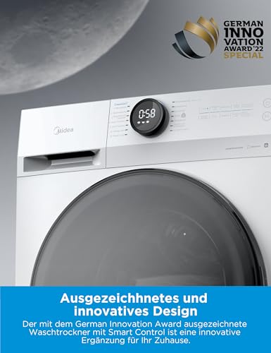 Midea MF200D86WB-14EAS Waschtrokner, 8/6kg Waschen/Trocknen, Inverter Mortor, 60 Min. Waschen und Trocknen, Steam Care, Turbo Wash, 48 cm tief, APP-Steuerung, AquaStop – Bild 3