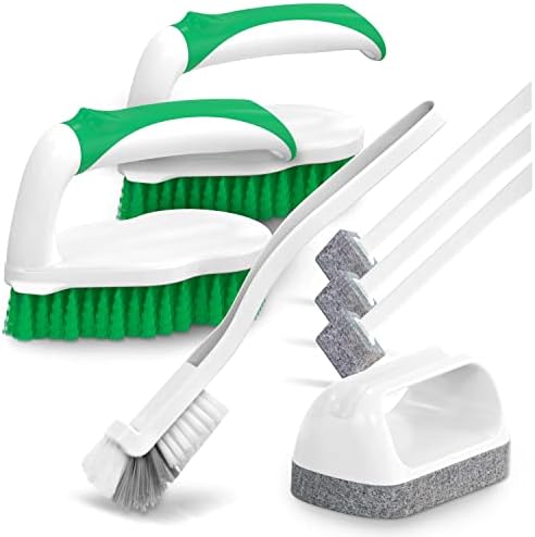 Holikme 7 Pack Deep Cleaning Brush Set,Clean Brush，Scrub Brush&Grout and Corner Brush&Scrub Pads with Scraper Tip&Scouring Pads，for Bathroom,Floor, Tub, Shower, Bathroom and Kitchen Surface（Green）